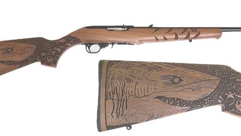 Ruger 10/22 Great White Shark, 18.5" Barrel, Engraved French Walnut Stock, Blued Finish