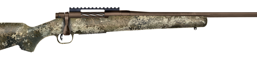 Mossberg Patriot, Predator, 6.5 PRC, 24" Fluted Threaded Barrel, Brown Finish, Syntheic Strata Camo Stock, Adj. Trigger, Picatinny, Oversized Handle, Box Magazine, 5rd