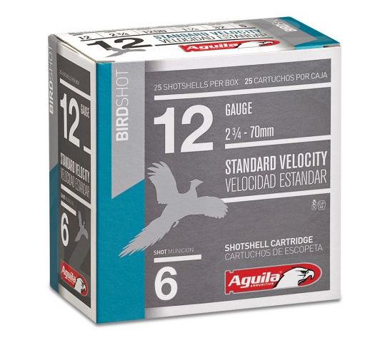 Aguila Field 12 Gauge 2-3/4 inches 6 Shot 1-1/8 oz Standard Velocity Lead Shotshell, Birdshot, 25/Box – 1CHB1216