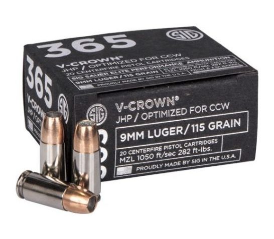 Sig Sauer 365 9mm 115gr Elite V-Crown JHP Ammunition,  20 Rounds – E9MMA1-365-20