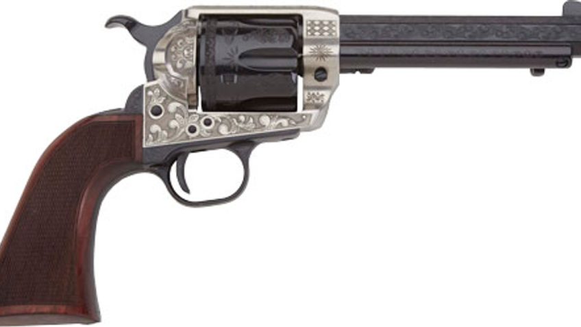 Pietta 1873 GW2 Deluxe Alchimista III 45 Colt, 5.50" Barrel, Blued Engraved Walnut Army Checkered Grip, 6rd