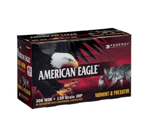 American Eagle 308 Winchester 130gr JHP "Varmint/Predator" Ammunition 40 rds – AE308130VP