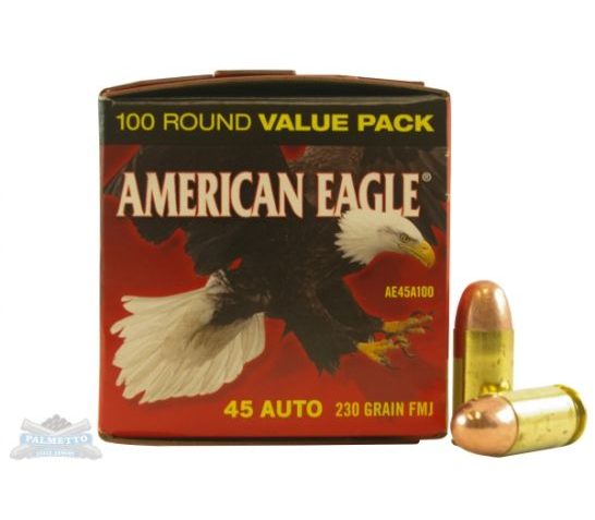 American Eagle 45 Auto/ACP 230gr FMJ Ammunition, 100 pack – AE45A100