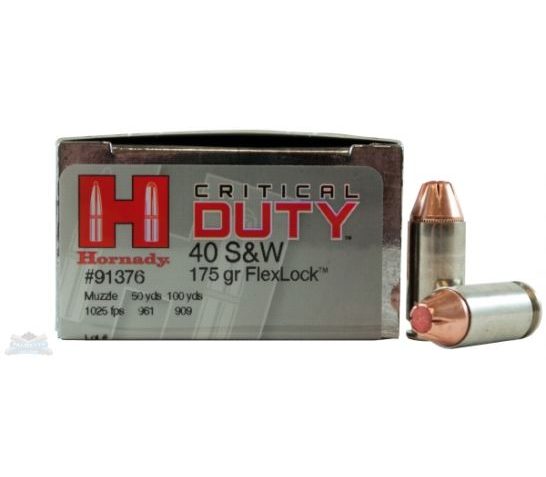 Hornady 40 S&W 175gr FlexLock Critical Duty Ammunition 20rds – 91376