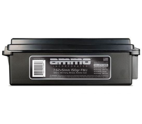 Ammo Inc 150 gr FMJ 7.62x51mm Ammunition, 120 Round Ammo Can – 762150FMJ-B120