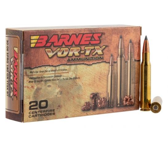 Barnes Bullets VOR-TX 180 gr Tipped TSX Boat Tail .30-06 Spfld Ammo, 20/box – 21533