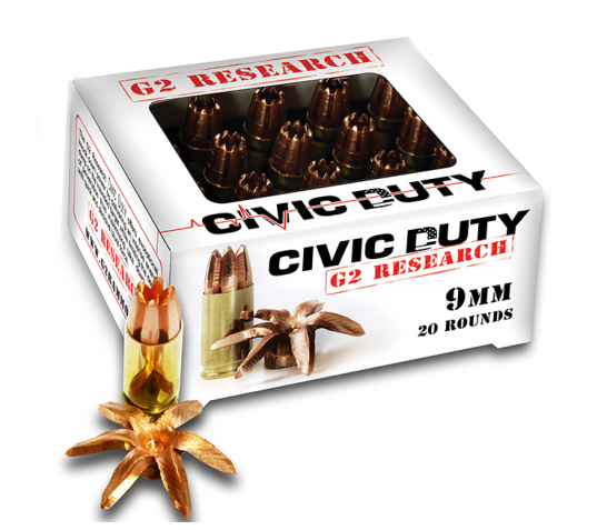 G2 Research 9mm 100gr Solid Copper Civic Duty Ammunition – 06025