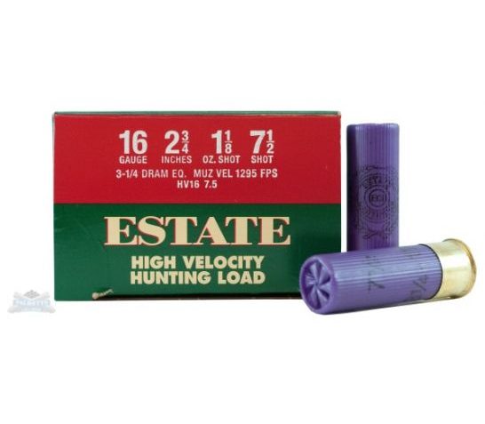 Estate 16ga 2.75" 3.25dr 1-1/8oz #7.5 High Velocity Shotshells 25rds – HV16 7.5