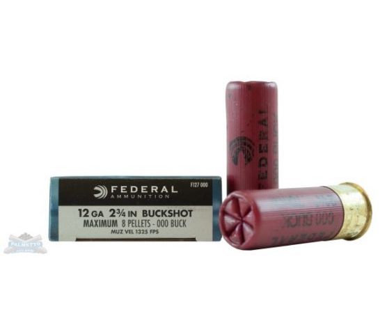 Federal 12ga 2.75" 8 Pellets 000 Buck Power-Shok Shotshell Ammunition 5rds – F127 000