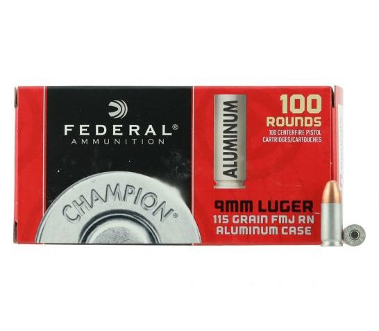 Federal Champion 9mm 115 gr FMJ 100 Rounds Aluminum Cased Ammunition – CAL9115100