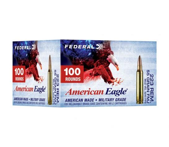 Federal American Eagle 55 gr FMJBT .223 Remington Ammunition, 100 Rounds – AE223BLX