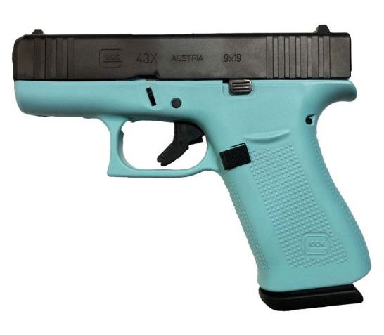 Glock 43X 9mm Pistol, Robin’s Egg Blue/Black – PX4350204-REB