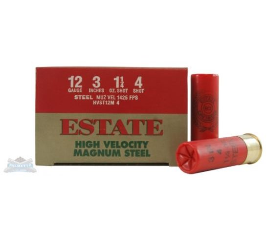 Estate 12ga 3" Max 1.25oz #4 High Velocity Steel Shotshells 25rds – HVST12M 4