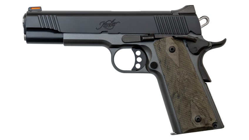 Kimber Custom LW Night Patrol .45 ACP, 5" Barrel, Brown Grips, Orange FO Front, Black/Gray, 8rd