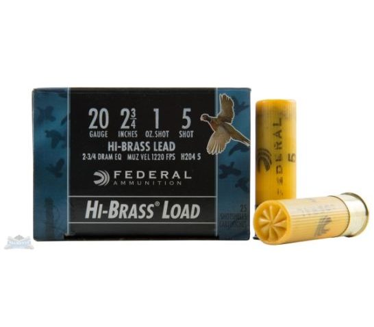 Federal 20ga 2.75" 2.75DE 1oz #5 "Game-Shok" Hi-Brass Lead Shotshells 25rds – H204 5