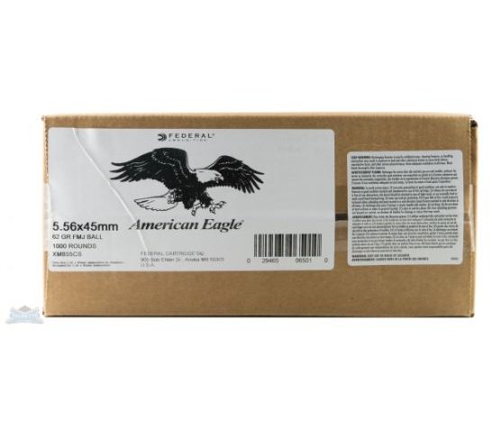 American Eagle 5.56mm 62gr FMJ Steel Core Ammunition, 1000 Rounds – XM855CS