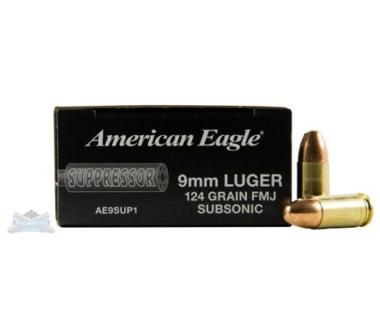 American Eagle 9mm 124gr FMJ Sub-Sonic Ammunition 50rds – AE9SUP1