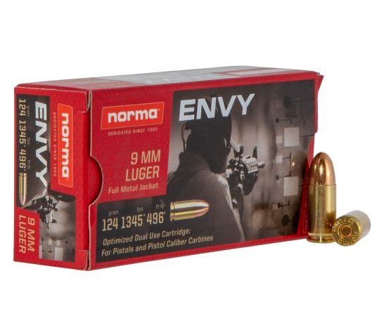 Norma Ammunition Envy 124 gr Full Metal Jacket 9mm Ammo, 50/box – 299440050