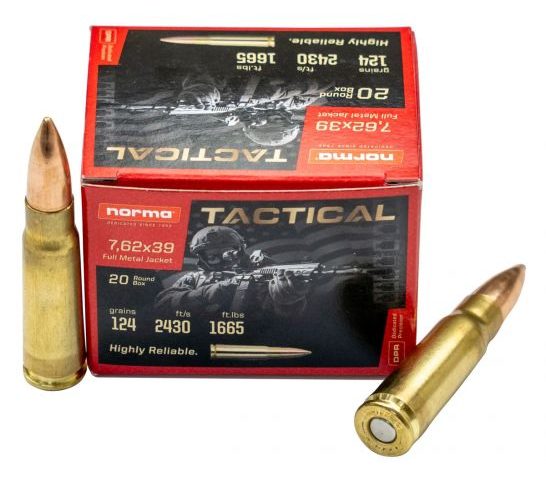 Norma Tactical 124 gr FMJ 7.62×39 Ammunition, 20 Rounds – 295540020