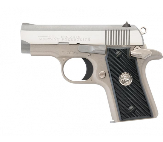 Colt .380 ACP Mustang Pocketlite Stainless with Checkered Black Grips O6891