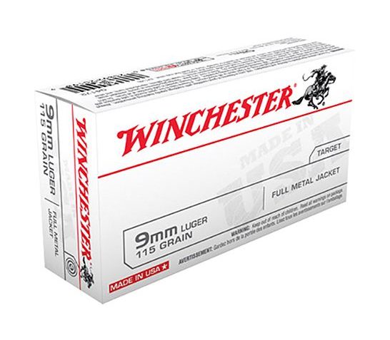 Winchester USA 9mm 115gr FMJ ammunition 50rds – Q4172