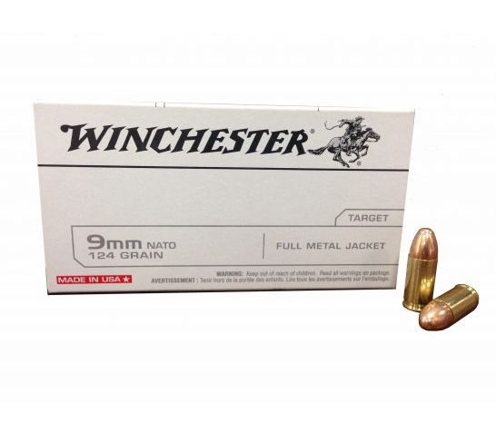 Winchester USA 9mm NATO 124gr FMJ Ammunition 50rds – Q4318