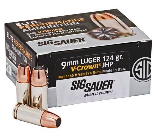 SIG Sauer Elite V-Crown 9mm Ammo 124 Grain JHP 50 rds/box – E9MMA2-50