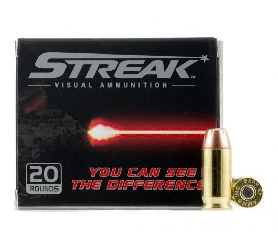 Ammo Inc Streak 230 gr Jacketed Hollow Point .45 ACP Ammo, 20/box – 45230JHPSTRK