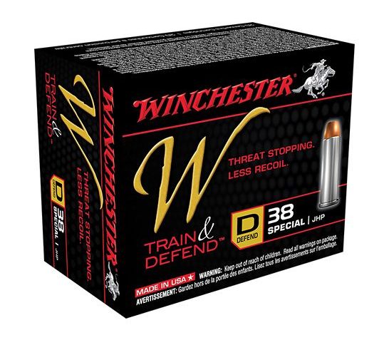 Winchester 38 Special 130gr JHP Train & Defend Ammunition 20rds – W38SPLD