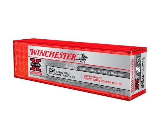 Winchester 22 Long Rifle 40gr LRN Super-X Ammunition, 100 Round Box – X22LRSS1