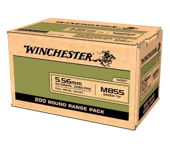 Winchester M855 62 gr FMJ Green Tip 5.56x45mm Ammunition 200 Rounds – WM855200