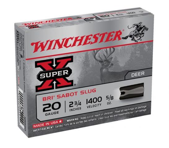 Winchester Ammunition Super-X BRI Sabot Slugs 2.75" 20 Gauge Ammo, 5/box – XRS20