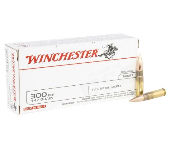 Winchester USA Target 147 gr FMJ 300 Blackout Ammunition, 20 Rounds – USA300B147