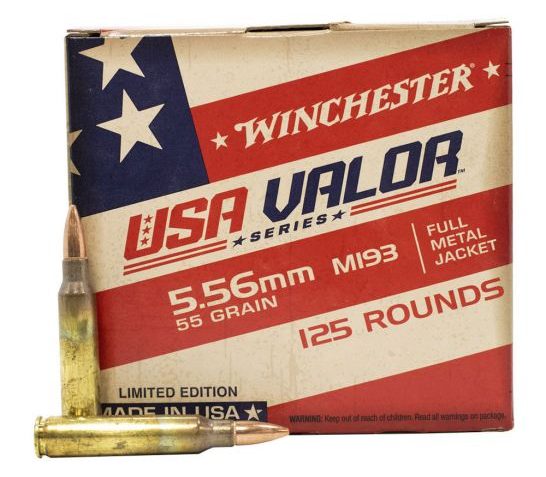 Winchester USA Valor M193 55 gr FMJ 5.56 Ammunition, 125 Rounds – USA193125