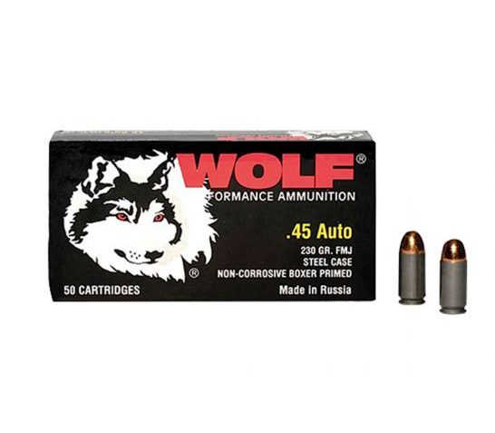 Wolf 45 ACP 230 gr FMJ Steel Cased 50 Rounds Ammunition – 45FMJ