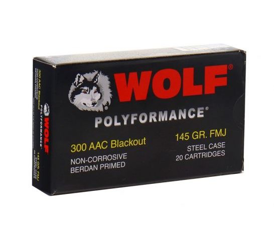 Wolf Polyformance 145 gr FMJ Steel Cased 300 Blackout Ammunition, 20 Rounds – WOLA300AACFMJ