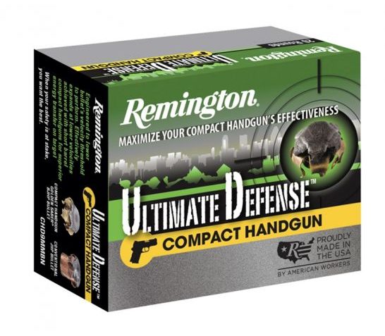 Remington Ultimate Defense Center Fire Compact Handgun Ammo Brass 40 S&W 180 grain Brass Jacket Hollow Point 20 Rounds Per Box