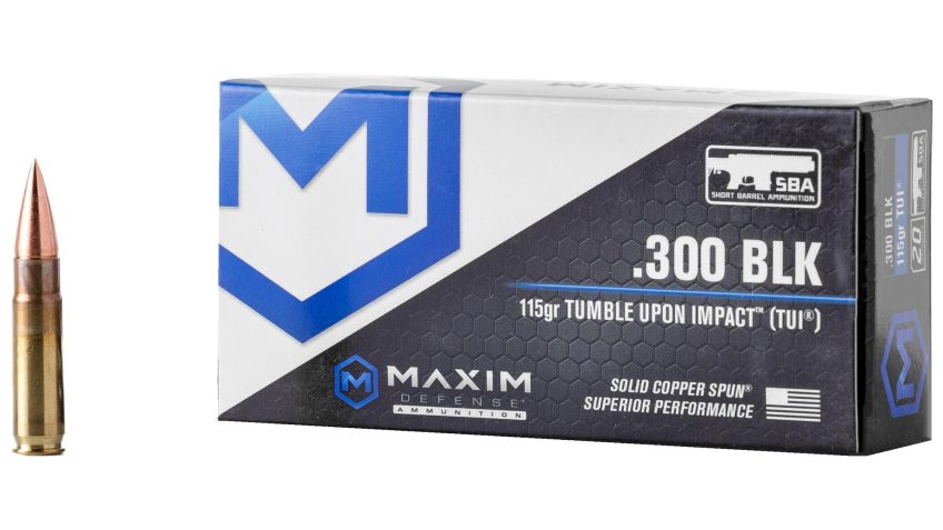 Maxim Defense Industries SBA Short Barrel Ammunition Brass .300 Blackout 115 Gr 20-Rounds Solid Copper