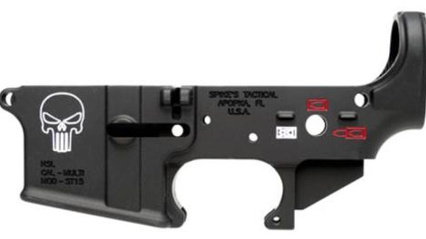 Spikes STLS015CFA Punisher Stripped Lower Receiver Multi-Caliber 7075-T6 Aluminum Black Anodized with Color Fill for AR-15