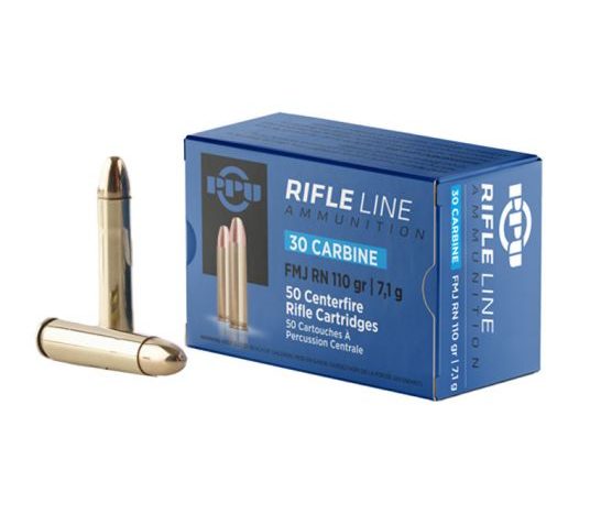 PPU Standard Rifle Rounds Brass .30 Carbine 50-Rounds 110 Grain FMJ