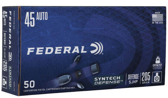 Federal Syntech Defense Brass .45 ACP 205-Grain 20-Rounds SJHP