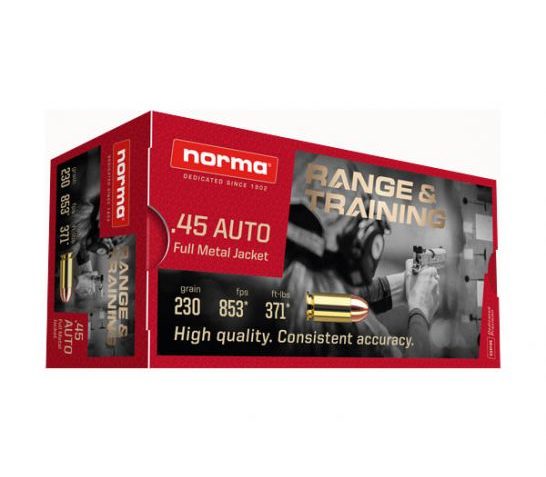 Norma Range & Training Brass .45 ACP 230 Grain 50-Rounds FMJ