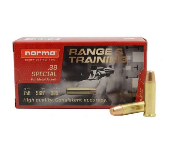 NORMA AMMUNITION RANGE AND TRAINING 38 SPECIAL 158GR FULL METAL JACKET 50 ROUNDS PER BOX