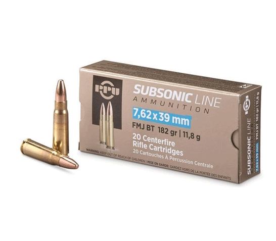 PPU Subsonic Brass 7.62 X 39 182-Grain 20-Rounds FMJ