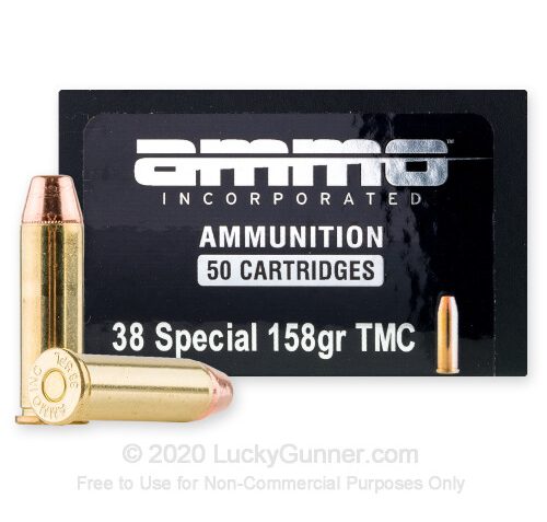 Ammo, Inc. Signature 38SPL 158 Grain Total Metal Case Brass Case Pistol Ammo, 50 Rounds, 38158TMC-A50