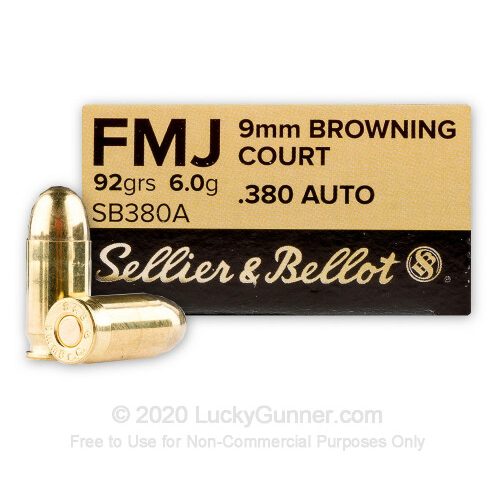 380 Auto – 92 Grain FMJ – Sellier & Bellot – 1000 Rounds