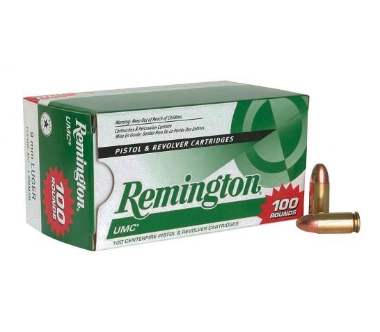 Remington UMC Handgun 9 mm Luger 115 Grain Full Metal Jacket Centerfire Pistol Ammo, 100 Rounds, 23765