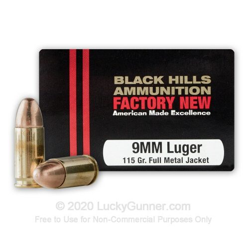 9mm – 115 Grain FMJ – Black Hills – 20 Rounds