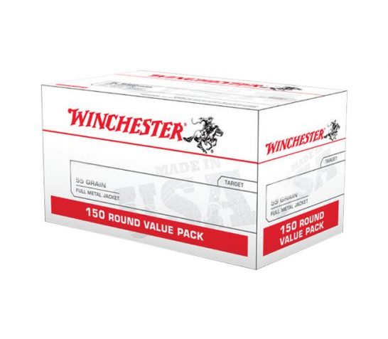 Winchester USA RIFLE .223 Remington 55 Grain Full Metal Jacket Brass Cased Centerfire Rifle Ammo, 150 Rounds, W223150