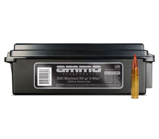 Ammo, Inc. .300 Blackout 110 Grain V-Max Brass Cased Centerfire Rifle Ammo, 200 Round, Case, 300B110VMX-B200